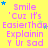 Yellow background with repeated pink text 'Smile 'Cuz It's EasierThan Explainin Y Ur Sad' and scattered blue/green stars, no visible animation changes.