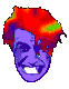 Six pixelated faces with exaggerated smiles and white teeth arranged in two on a gray background, each with distinct color schemes and hair patterns