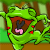 Animated contact sheet of a green cartoon frog character with open mouth and pink tongue, performing a hopping motion across forest background frames.