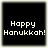 Four identical black square icons with white pixelated text reading 'Happy Hanukkah!' arranged in a