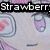 A cartoon-style character face with pink cheeks and closed eyes, displayed in a with repeated text overlays