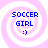 Four identical pixelated icons arranged in a , each featuring blue text "SOCCER GIRL :)" over a pink and white spiral background