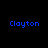 Four identical blue pixelated text instances of 'Clayton' arranged in a two-by-two on a black background