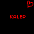 Red pixelated heart symbol above two identical red text blocks reading KALEP on black background.