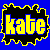 Pixelated text 'kate' in yellow and blue with black outlines on split blue-yellow backgrounds, showing color swap animation.