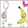 A static image shows a stick figure holding a tennis racket next to a banana character with a pink heart above it.