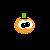 Pixelated pumpkin icon with green stem and black eyes, orange text 'HAPPY' vertically aligned right on dark background.