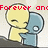 Pixelated cartoon figures embrace on a dark base with red text above them, showing text changes across frames.