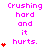 Pixelated text reads "Crushing hard and it hurts." with red heart symbols appearing in increasing vertical stacks across frames.