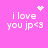 Pixelated pink background with white text 'i love you jp<3' and animated heart or star symbols above each text block.
