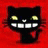 Black cat head with glowing yellow eyes and wide white teeth on red background, next to black with white text 'AnimeIM' and 'com' in pixelated style
