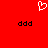 Red background with white pixelated heart symbol at top center and two black 'ddd' text strings below it.