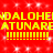 Red background with yellow pixelated text repeating 'DALOHENDALOHE' and 'ATUNAREATUNARE', two of horizontal bars below each text block, white sparkles scattered across the image