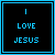 20 pixel-art icons with black backgrounds and cyan borders, each displaying variations of text including "I LOVE JESUS" and "AND HE LOVES ME" with star symbols