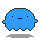 A 4x3 contact sheet of pixel art frames showing a blue ghost-like character with varying facial expressions against a gray background.