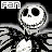 Four identical pixelated skeletal figures with large grinning mouths and hollow eyes, each labeled 'fan' in white text above, arranged in a on a black background