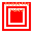 Four red square frames with white borders and orange text 'toadette' and 'rules' in pixelated style, each frame containing nested squares with varying inner square sizes.