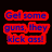 Pixelated image with red and blue text over black background, two gun images on white background, one handgun on gray background.