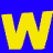 A static image showing a large yellow letter W on a blue background with scattered white pixelated shapes resembling the Google logo.