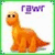 A pixelated orange dinosaur sits with a neutral expression, positioned below purple text on a white background within a green border.