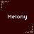 Dark red background with repeated white pixelated text 'Melony' and star-shaped icons in various states of animation.