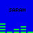 Blue background with four instances of the name 'SARAH' in black pixelated text and green horizontal bar graphs below each name.