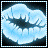 Pixelated animated icon showing a stylized mouth with lips and teeth against a dark background, displayed as two sequential frames in a contact sheet layout.