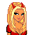 Pixel art contact sheet showing three frames of a blonde female character with devil horns wearing a red top, accompanied by red text reading "devil girl" below the images.
