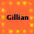 Orange background with yellow starburst pattern and four instances of the word 'Gillian' in black text.