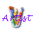 Pixelated icon with multicolored abstract shapes forming a central figure, purple text 'Art' overlaid in blocky font.