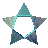 A 5x5 contact sheet of animated star and gem-shaped icons in blue, teal, and gray tones with varying polygonal patterns across sampled frames.