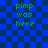 Blue checkered background with green pixelated text reading 'pimp was here' in four identical arranged in a