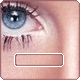 nine identical eye close-up images with text labels below each, showing a blue eye with long lashes on light skin
