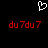 White pixelated heart symbol above red text 'du7du7' repeated twice on black background.