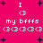 Pixelated pink background with white text and dark blue stars, repeating 'I <3 my bffs' sequences across two mirrored sections.