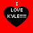 Four identical black heart-shaped icons with white text on a red background, each displaying "I LOVE KYLE!!!!!" in pixelated font.