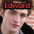A pixelated image of a person with light brown hair wearing a dark shirt, overlaid with red text reading "Edward" on the left and "cullen" on the right.