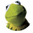 Green frog-like character with large eyes and yellow underbelly, shown in two side-by-side views where the right view includes a pink heart symbol.