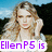 A pixelated image of a woman with long blonde hair in an outdoor setting, with purple text overlays reading "Ellen P5 is" and "no. 1 fan!" across different sections.