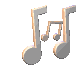 16 musical note icons in varying sizes and orientations on a gray background, with some notes appearing to rotate or shift position