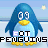 Animated pixel art penguin with blue body, yellow beak and feet, white eyes showing '09', standing on light blue background with small stars.
