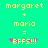 Pixelated text on a bright green background shows 'margaret + maria = BFFs!!!' with pink star accents, displayed in two identical side-by-side