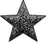 Three black-and-white star-shaped icons with glittery texture arranged in a triangular layout on gray background.