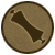 Circular brown icon with dark brown border and central dark brown bone-shaped symbol on textured background.