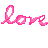 Pixelated text and heart symbols in pink and black on white background, with repeated 'love' phrases and partial sentences about sleep and reality.