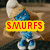 Four- of Smurf characters with text overlays: top-left Smurf with 'SMURFS' text, top-right Smurf with 'R' text, bottom-left Smurf with 'ZE' and 'BEST!!!!!' text, bottom-right empty