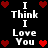 Black background with white pixelated text reading "I Think I Love You" and red heart symbols arranged in a pattern
