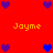 Red background with repeating heart shapes and yellow text reading "Joyne" in four positions.