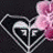 A split-screen icon with a black background on the left showing pink flowers and a heart-shaped 'FF' symbol, and a red heart shape on the right containing two white 'F' symbols.