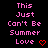 Pixelated text reads 'This Just Can't Be Summer Love' with red heart symbols on a black background, showing animation changes in heart shapes and text alignment.